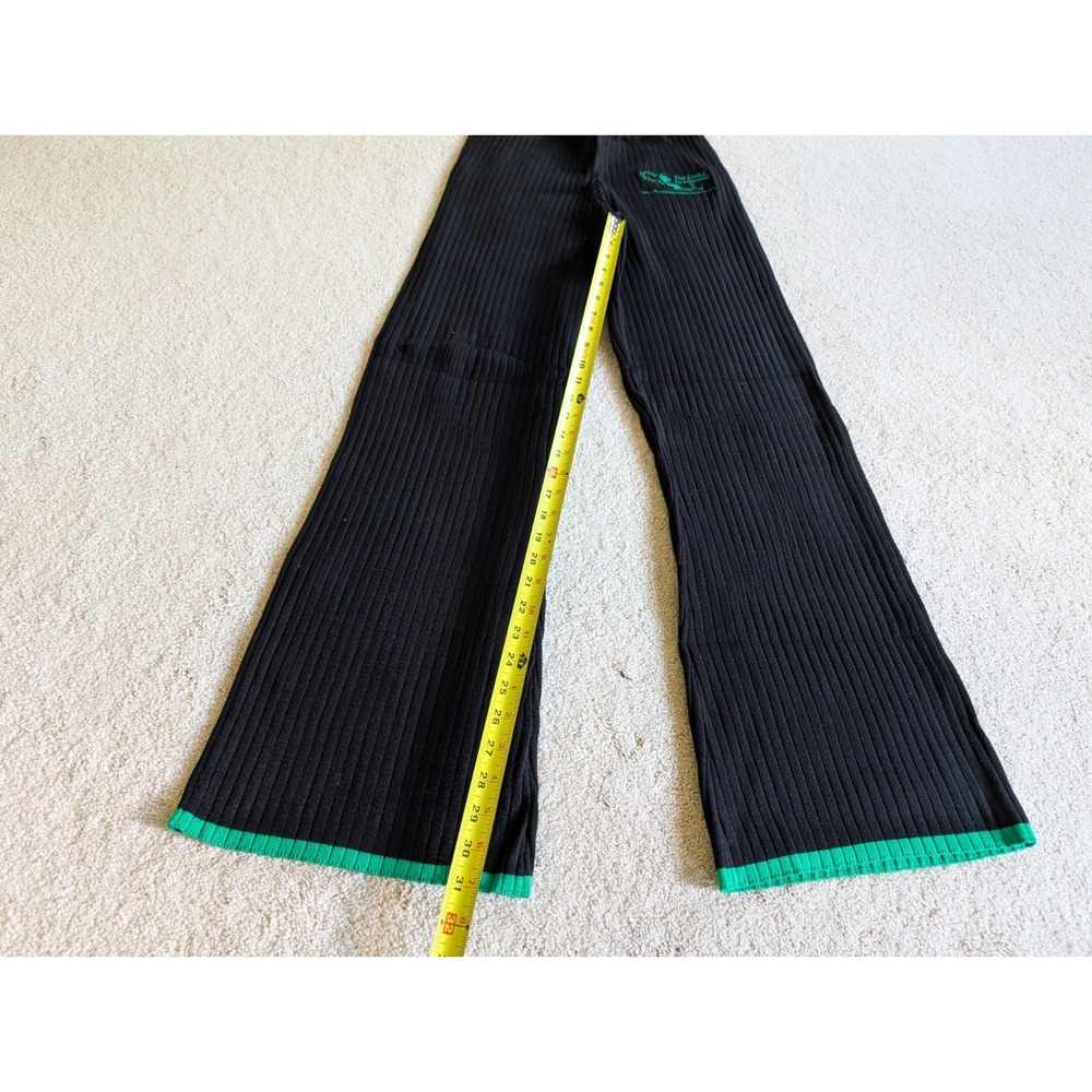 The Links Incorporated Black Ribbed Knit Sweatpants XL Green Trim Flare Pants - Picture 4 of 7